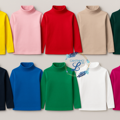 Dez camisolas de gola alta coloridas de mangas compridas sobre fundo cinza