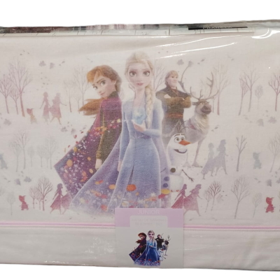 Conjunto de roupa de cama prateada com personagens do filme Frozen