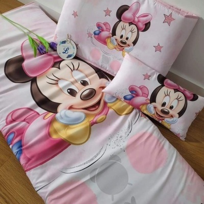 Roupa de cama infantil Minnie Mouse rosa com almofada e edredão