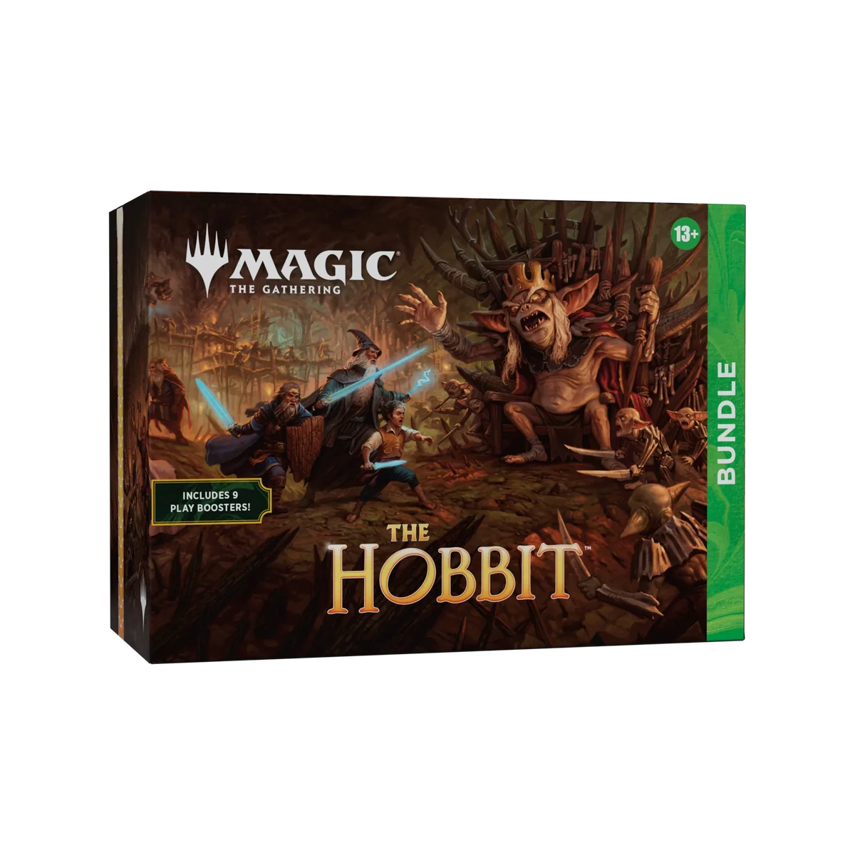 MTG The Hobbit Bundle - EN Embalagem do jogo Magic The Gathering The Hobbit Bundle com ilustração de personagens e texto