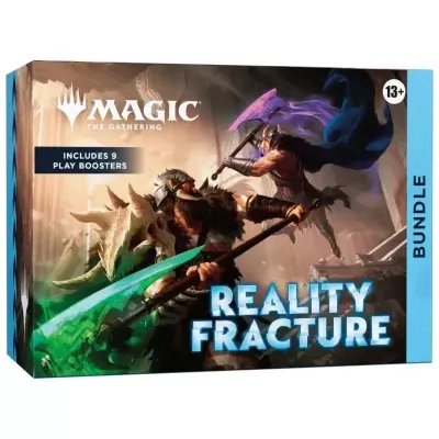 Embalagem do jogo Magic The Gathering com duas figuras de fantasia em combate e texto do produto.