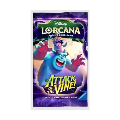 Pacote Disney Lorcana Trading Card Game com personagem azul e texto Attack of the Vine