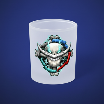 Copo de vidro fosco com estampa de caveira colorida