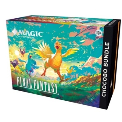Caixa colorida de Magic The Gathering Final Fantasy com Chocobo amarelo e texto 'CHOCOBO BUNDLE'