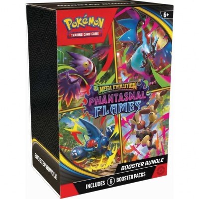 Pacote Pokémon Trading Card Game Mega Evolution Phantasmal Flames Booster Bundle com 6 booster packs