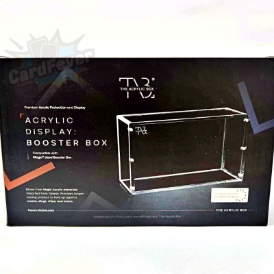 Caixa acrílica transparente para cartas com embalagem preta e texto em branco