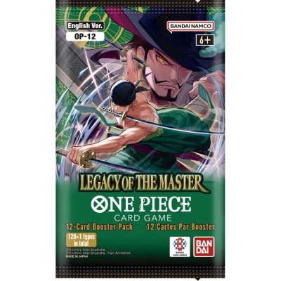 Embalagem de carta de jogo One Piece 'Legacy of the Master' com personagens e texto