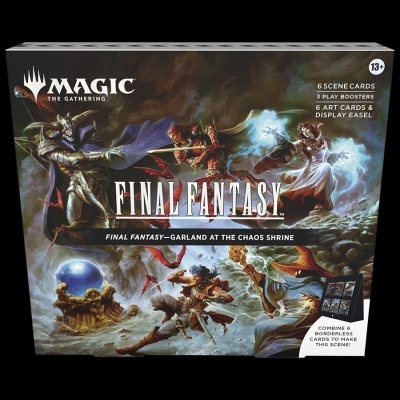 Caixa de jogo Magic The Gathering Final Fantasy Garland at the Chaos Shrine com ilustrações de personagens e texto