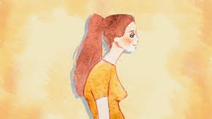 Ilustração de mulher jovem vista de perfil com camisa laranja