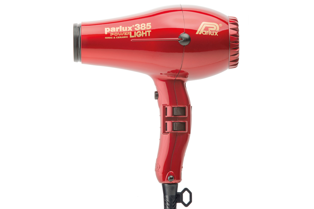 Secador de cabelo vermelho Parlux 385 Light com interruptores pretos