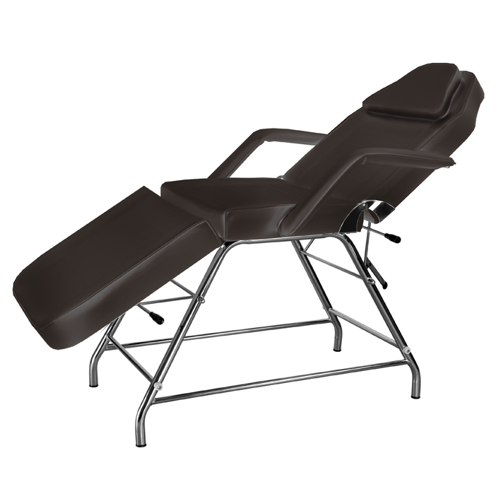 Cadeira reclinável para massagem em pele sintética castanha escura com estrutura metálica