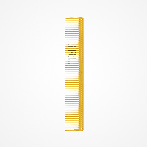 Pente amarelo de plástico com dentes de tamanhos variados