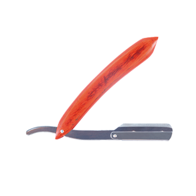 Navalha de barbear com cabo vermelho alaranjado e lâmina metálica