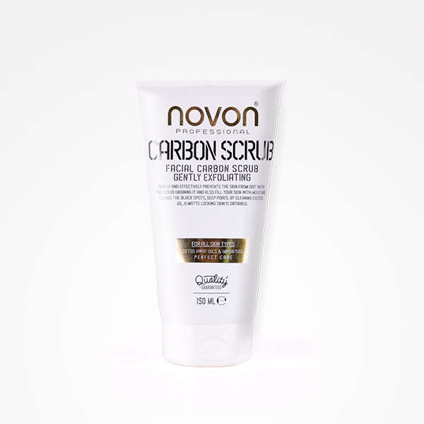 Creme esfoliante facial Novon Professional Carbon Scrub em embalagem branca