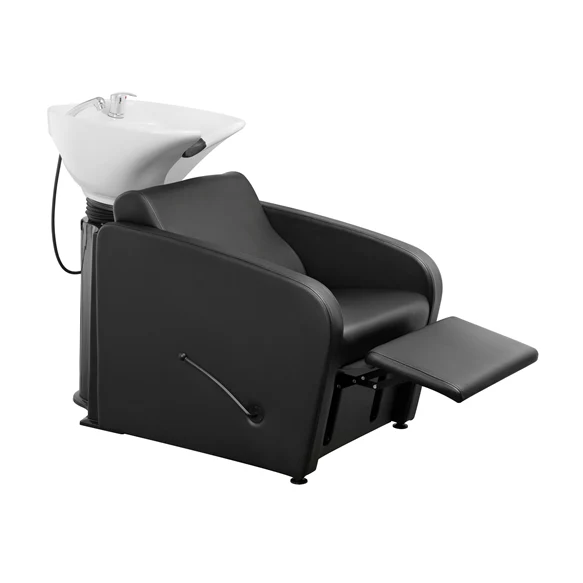 Cadeira de cabeleireiro preta com lavatório branco