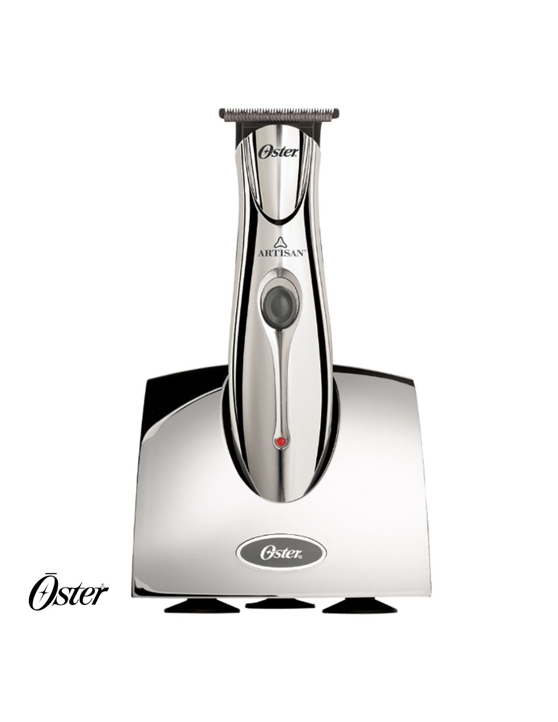 Máquina de cortar cabelo Oster Artisan cromada com base prateada