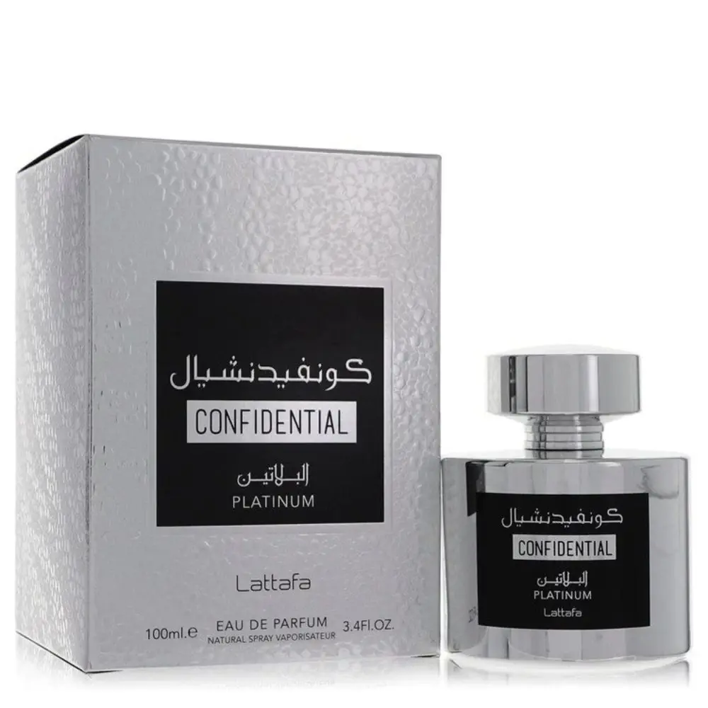 Frasco e embalagem de perfume Lattafa Confidential Platinum