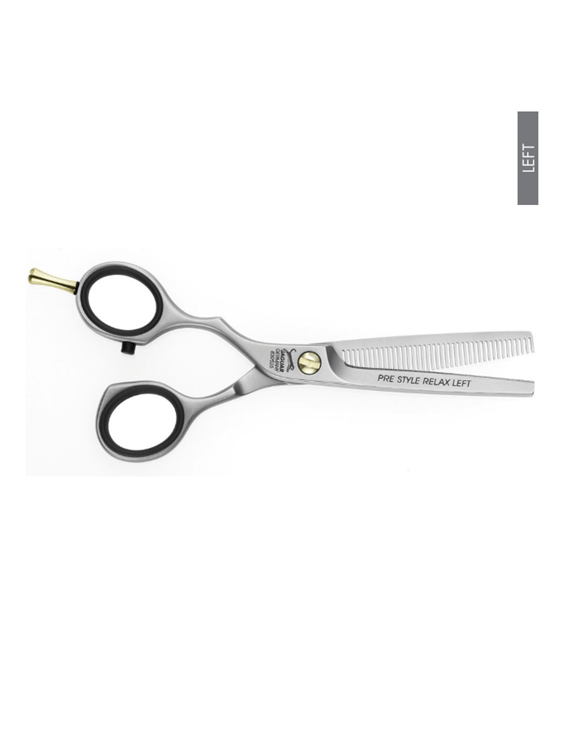 Tesoura de corte profissional com lâminas metálicas e empunhadura preta