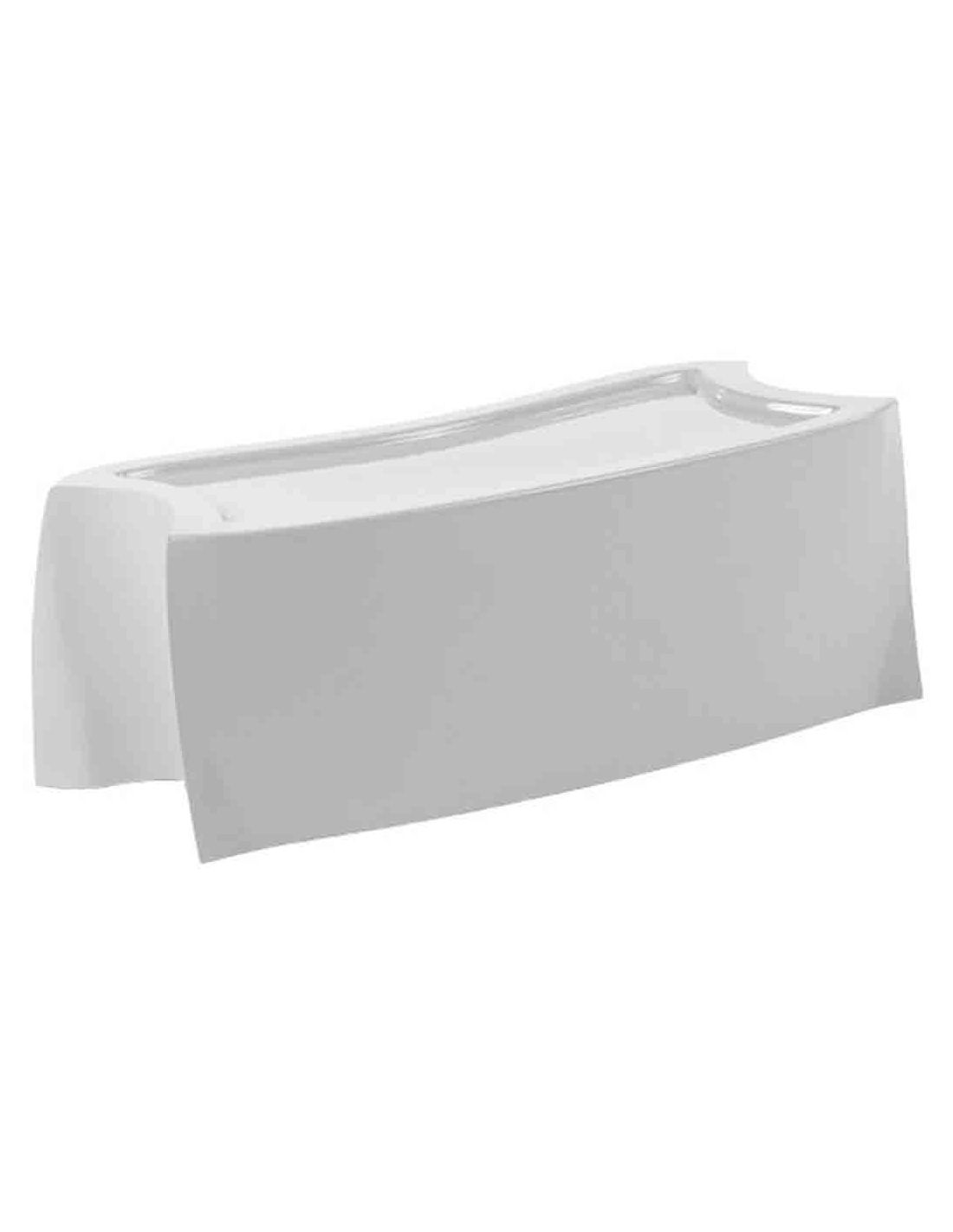 Saia de mesa branca em tecido liso numa mesa retangular