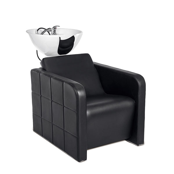 Cadeira de lavagem preta com lavatório branco