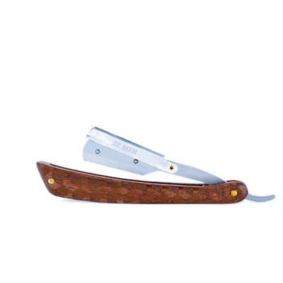 Navalha de barbear com pega castanha e lâmina metálica