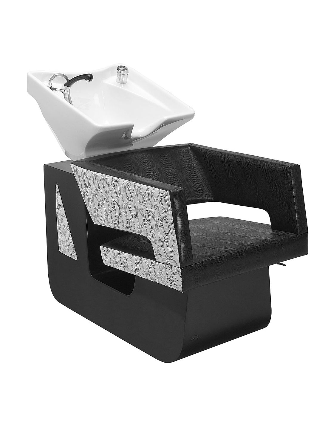 Cadeira de lavatório para cabeleireiro preta com lavatório branco