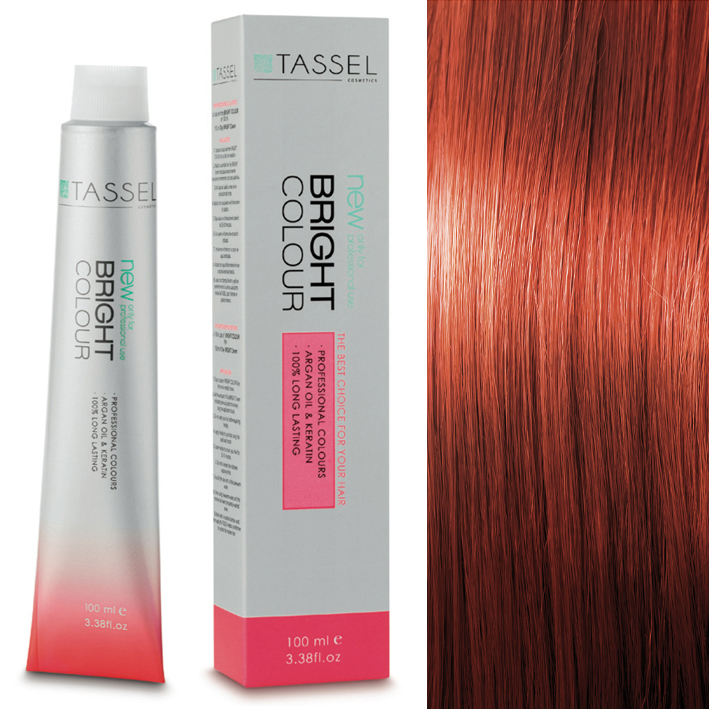 Tubo e caixa de tinta de cabelo Tassel Bright Colour com mecha de cabelo vermelho acobreado