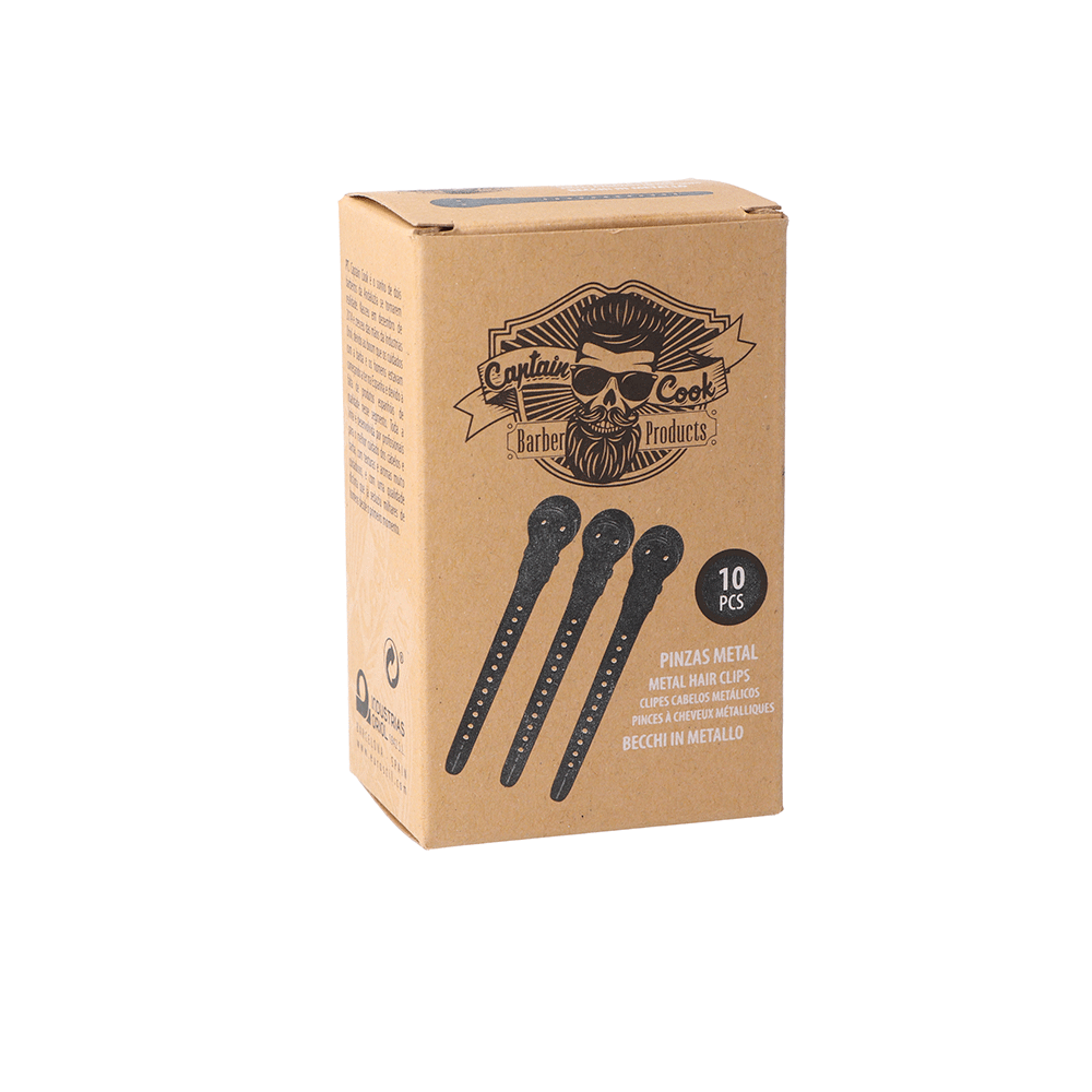 Caixa castanha de pinças de cabelo de metal da Captain Cook com design preto