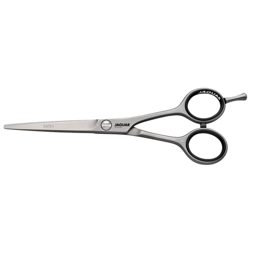 Tesoura de corte JAGUAR com lâminas acetinadas e alças cinzentas e pretas