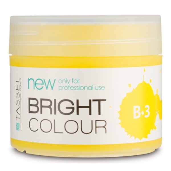 Frasco amarelo de plástico com tampa branca e rótulo branco do produto TASSELL BRIGHT COLOUR B-3