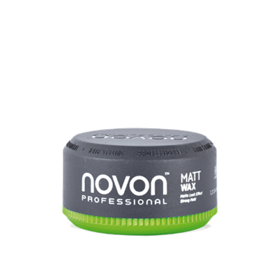 Frasco pequeno redondo de cera para cabelo Novon Professional cinzento com base verde