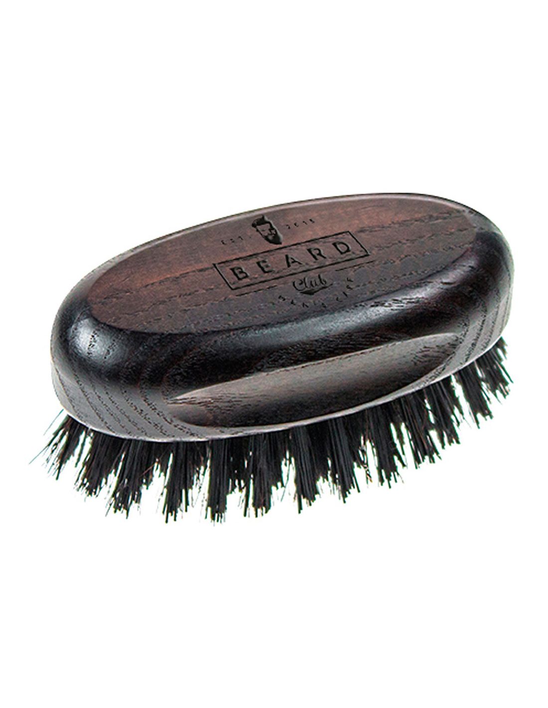 Escova para barba com cabo em madeira escura e cerdas pretas