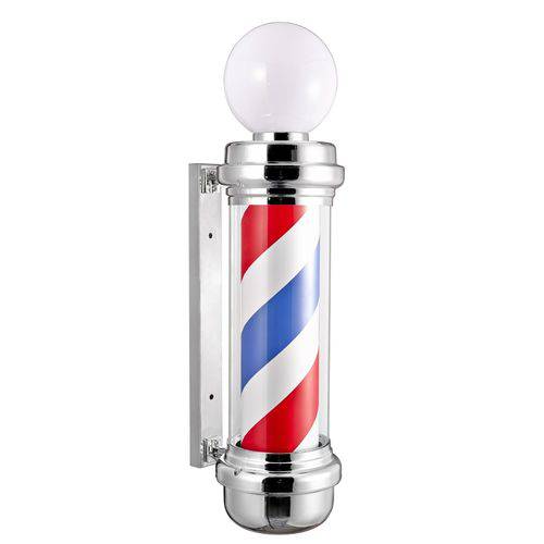 Iluminação de parede para barbearia com padrão vermelho, branco e azul