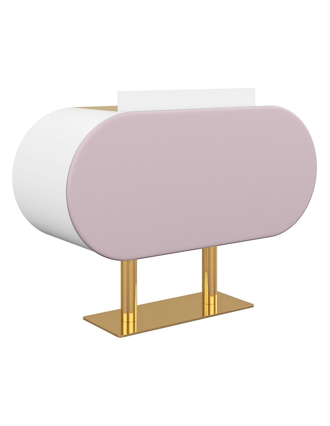 Mesa de cabeceira moderna branca e rosa com base dourada