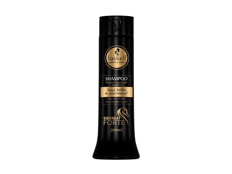 Frasco preto de shampoo Haskell Cavalo Forte 300ml