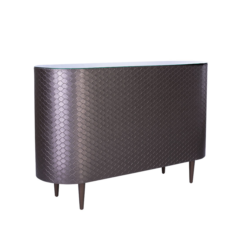 Aparador com padrão textura de escamas bronze e tampo branco