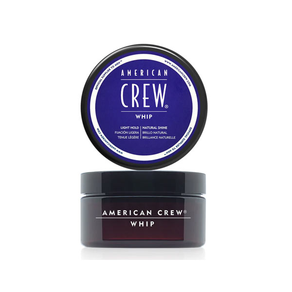 Pote de creme para cabelo American Crew Whip com tampa azul e texto branco