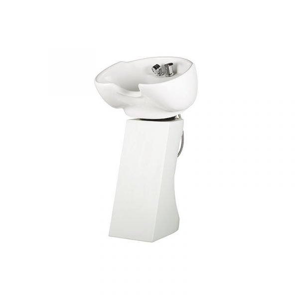 Lavatório branco de cabeleireiro com cuba e torneira