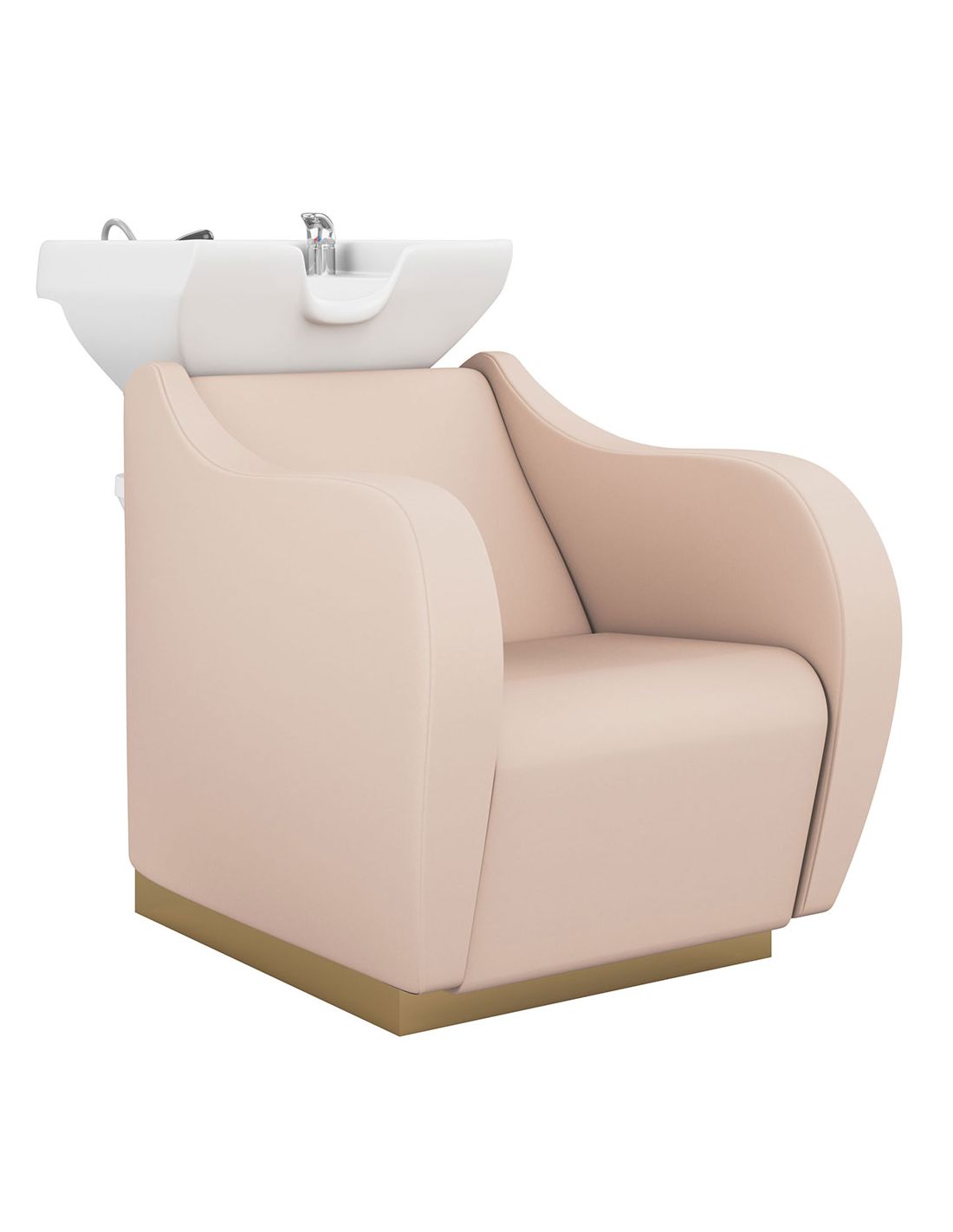 Cadeira de salão de beleza bege com lava-cabeças branco