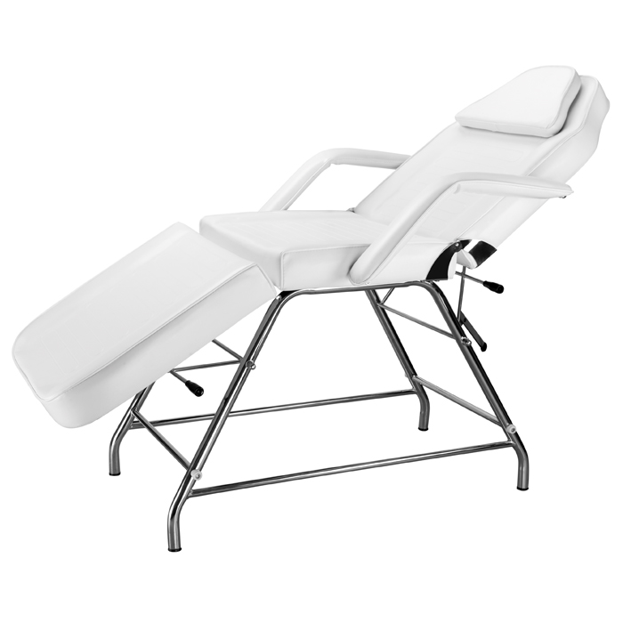 Cadeira reclinável para estética em metal e estofos brancos