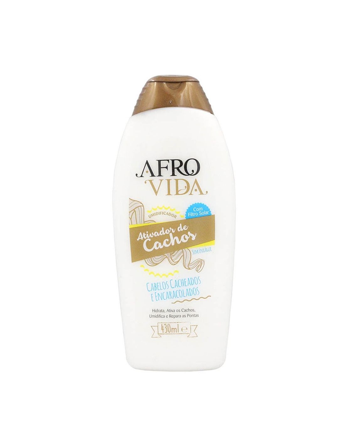 Frasco branco com tampa castanha do produto AFRO VIDA Ativador de Cachos 400 ml