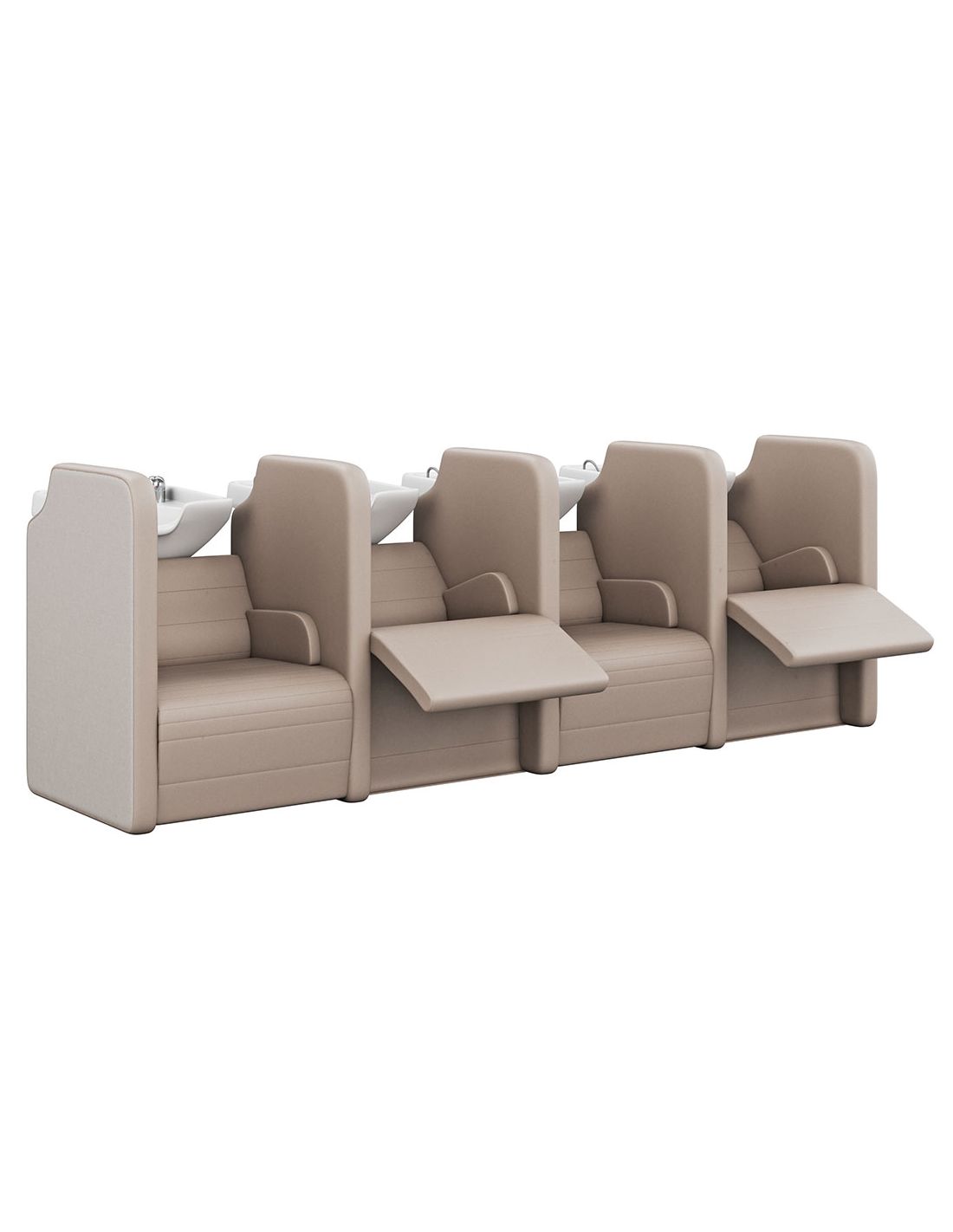 Conjunto de poltronas bege com pias brancas embutidas