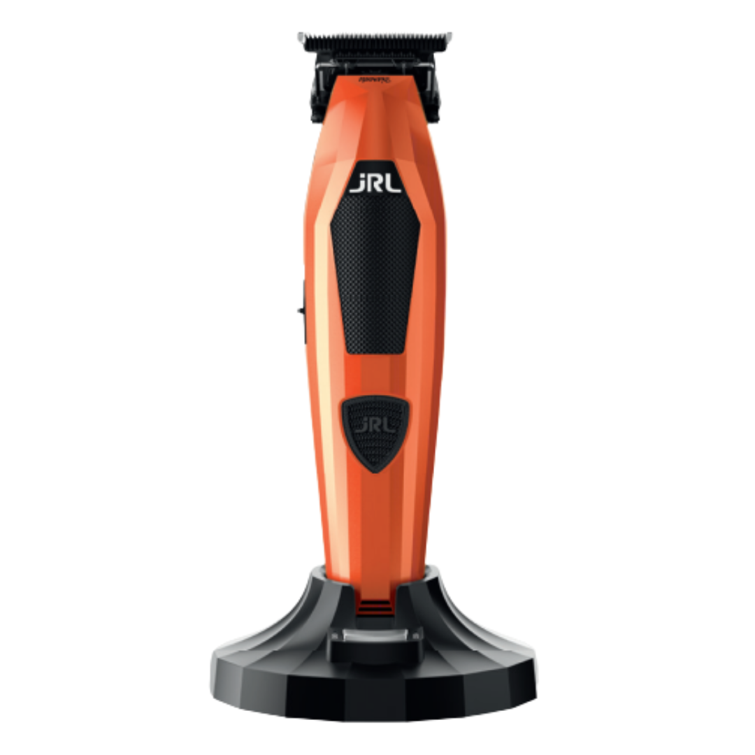 Máquina de cortar cabelo elétrica laranja JRL com base de carregamento preta