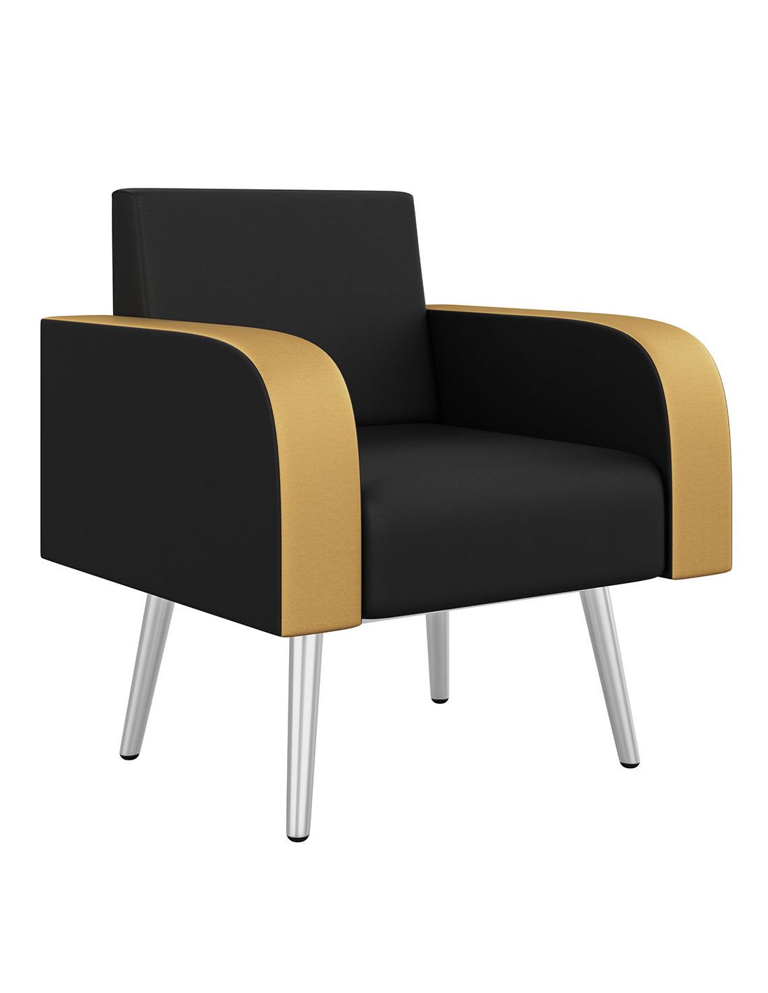 Poltrona preta e bege com pés metálicos prateados