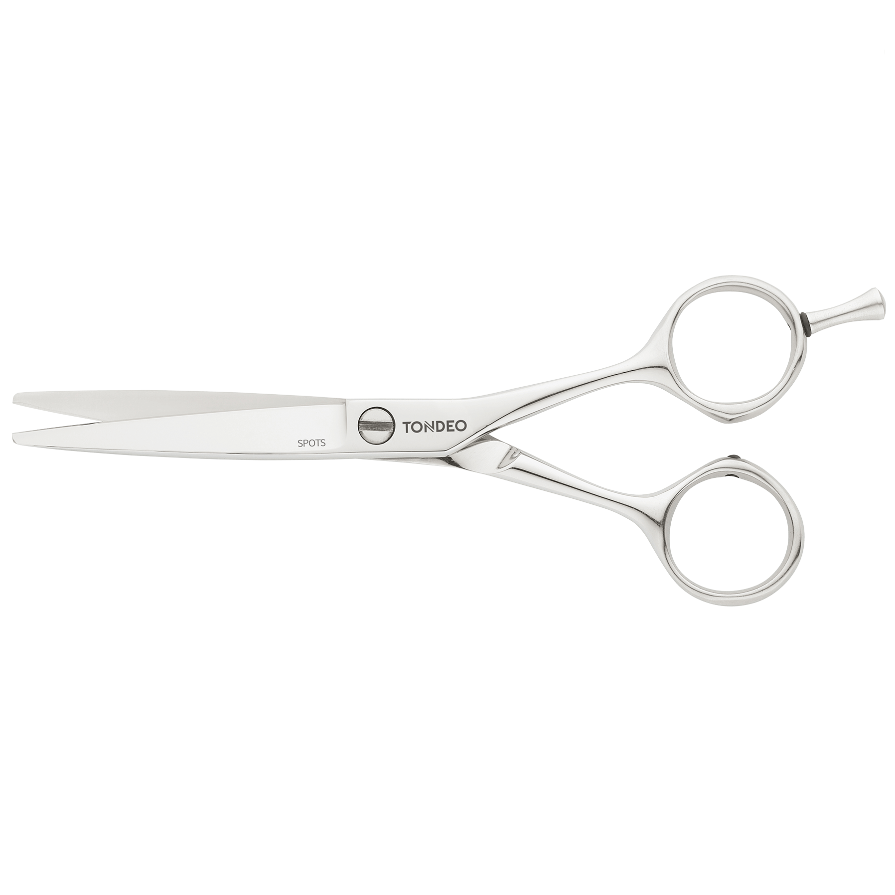 Tesoura de corte de cabelo prateada em fundo branco