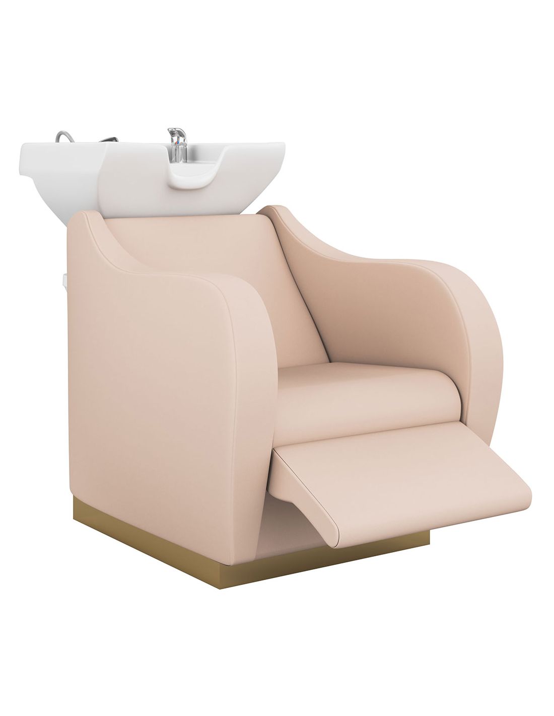 Cadeira de salão creme com lava-cabeças branco