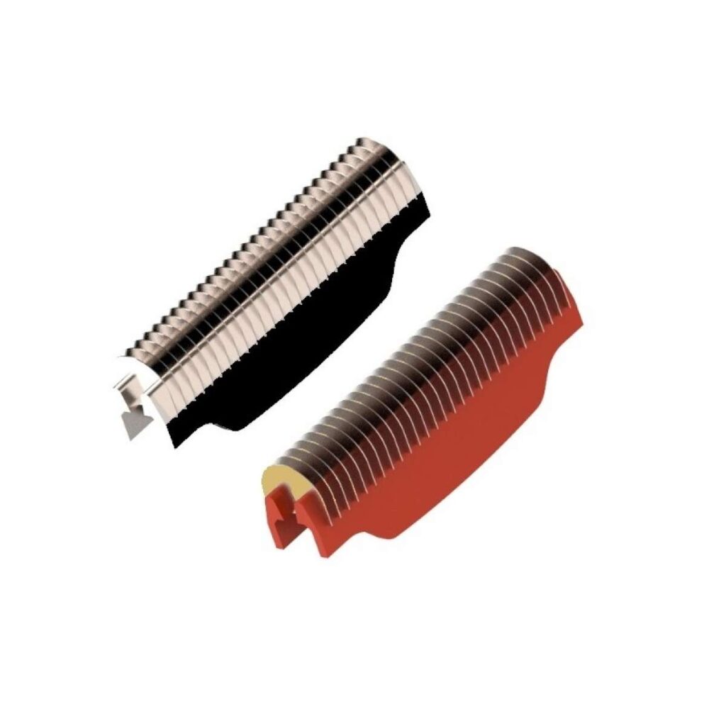 Lâminas metálicas para máquina de cortar cabelo com bases vermelha e preta