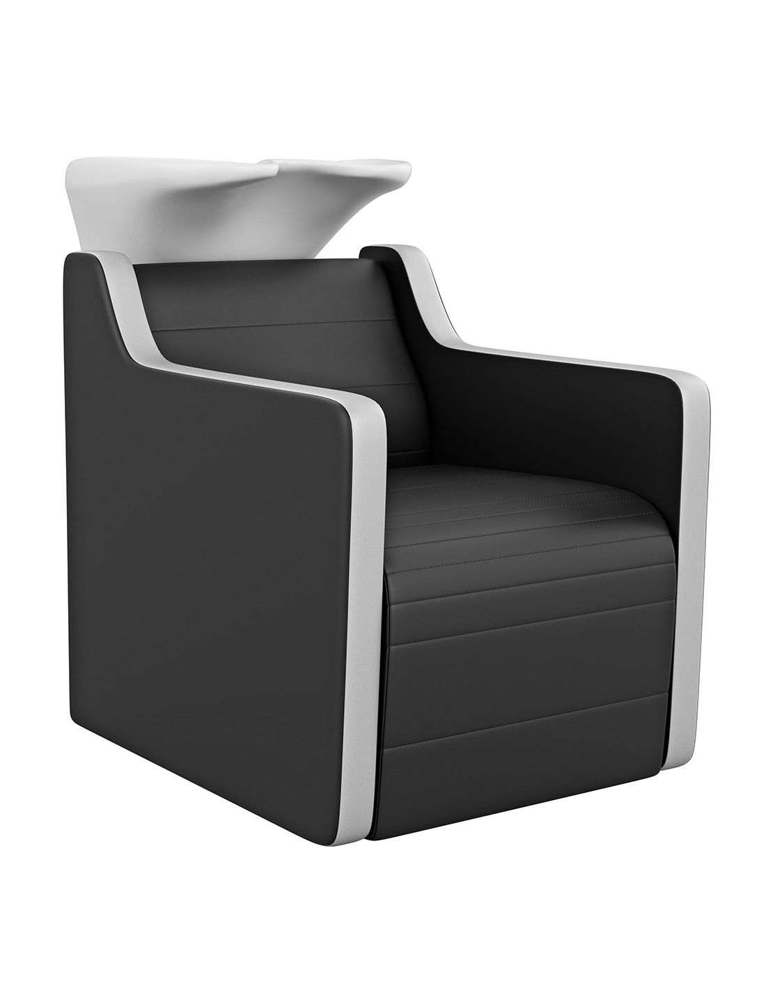 Cadeira de lavagem para cabeleireiro preta e branca com lava-cabeças