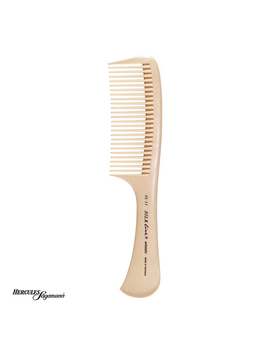 Pente de cabelo bege com dentes largos em fundo branco