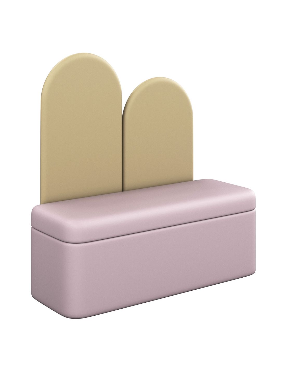 Banco estofado cor-de-rosa claro com encosto arredondado bege